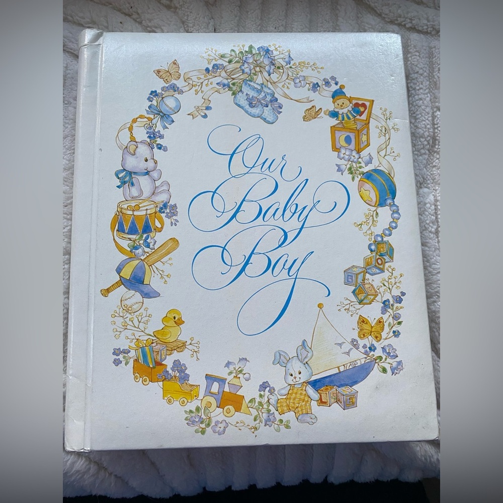 Vintage Carlton Cards Baby boy Memory Book - Blue and White